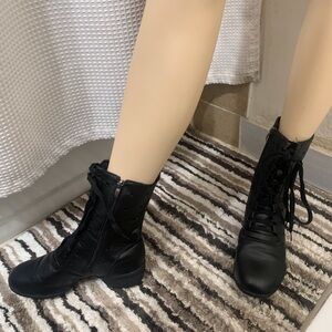 Unique Punk Hipster Black Boots With Hole Accents Grunge Moto Biker Boxing